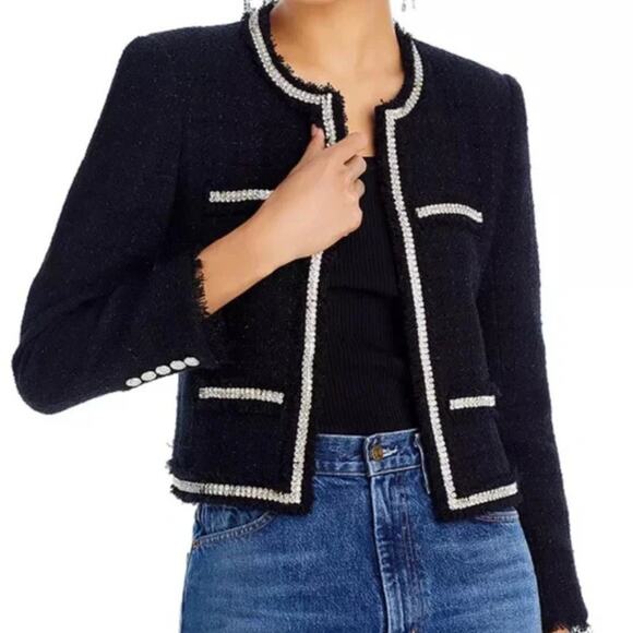 Generation Love Blaire Crystal Jacket NEW Black Lurex Shimmer Tweed Blazer Sz M